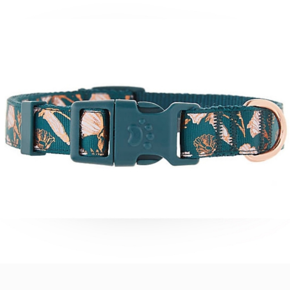 New Top Paw Gold Metallic Seashell Fashion Floral Teal Collar Size Small